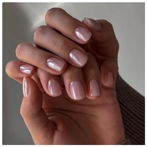 KQueenest chrome press on nails - smalto rosa glitterato per unghie da incollare, rettangolari, luccicanti, finte unghie finte da applicare, unghie finte in acrilico smaltate per donne, 24 pezzi