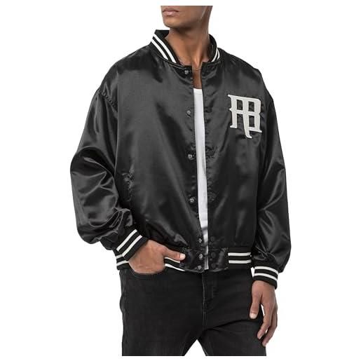 RED BRIDGE redbridge giacca da college in stile satin - elegante giacca varsity con ricami e bottoni a pressione, nero , l