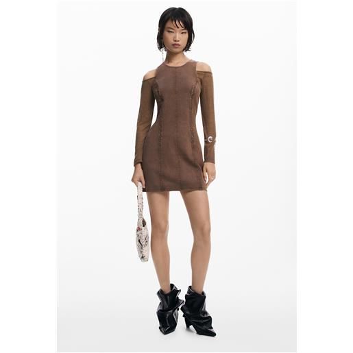 Desigual, abito combinato in denim, donna, cotone, marrone, l