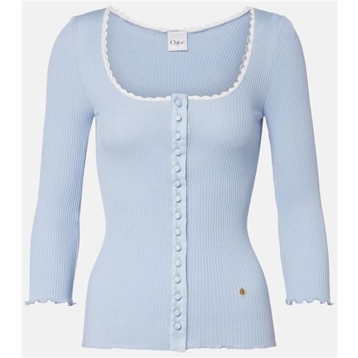Chloe chloã© cardigan in cotone a coste con pizzo