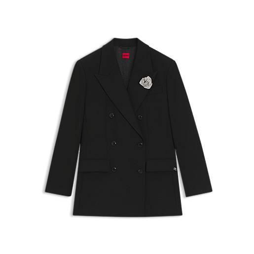 HUGO blazer oversize con spilla con revers in strass, nero