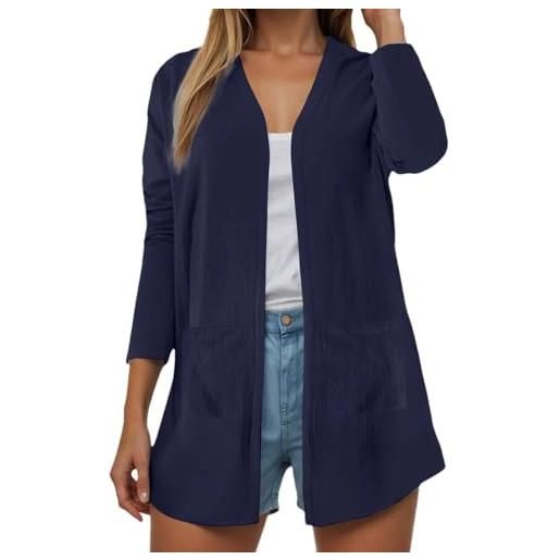 Adhdyuud cardigan da donna leggero lavorato a maglia, aperto sul davanti, a maniche lunghe, casual, vestibilità larga, con tasche, blu scuro, m