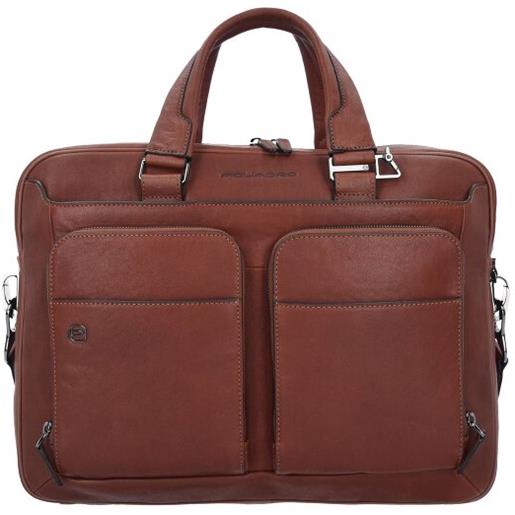 Piquadro cartella quadrata nera con scomparto per laptop da 39 cm marrone