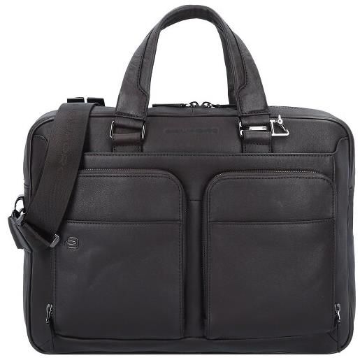 Piquadro cartella quadrata nera con scomparto per laptop da 39 cm blu