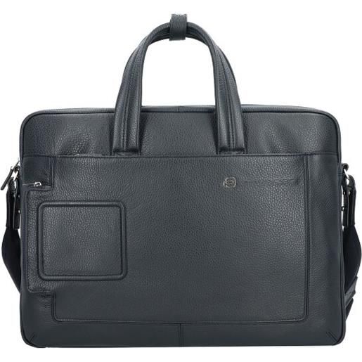 Piquadro cartella in pelle con scomparto per laptop da 44 cm blu