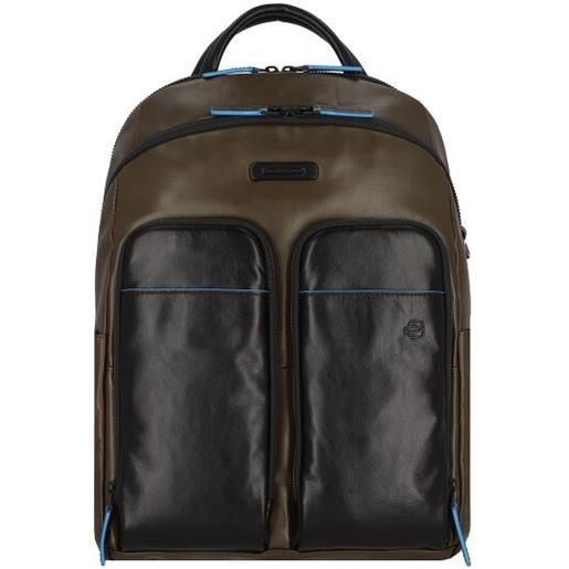 Piquadro zaino blu quadrato revamp rfid in pelle 39 cm scomparto per laptop marrone