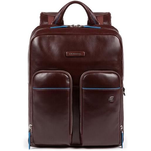Piquadro zaino blu quadrato revamp rfid in pelle 42 cm scomparto per laptop rosso