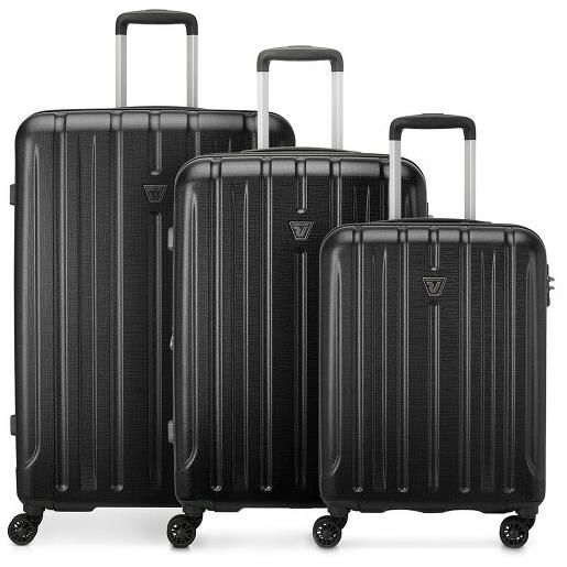 Roncato kinetic 2.0 4 ruote set di valigie 3 pezzi con piega di espansione nero