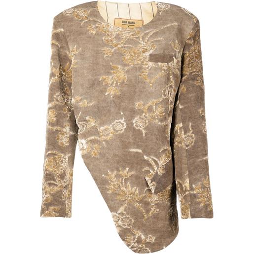 Uma Wang top karaoke a maniche lunghe con inserti - marrone