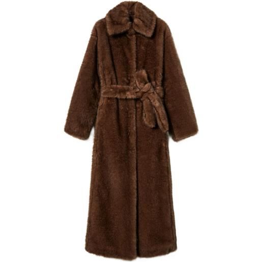 TWINSET cappotto in pelliccia sintetica con cintura - marrone