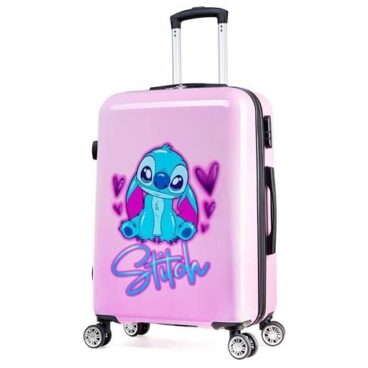 Disney stitch valigia rigida 66.5 centimetri 50 litri con 4 ruote con lucchetto a combinazione (m (l66.5cm x w45.5-50l), rosa)
