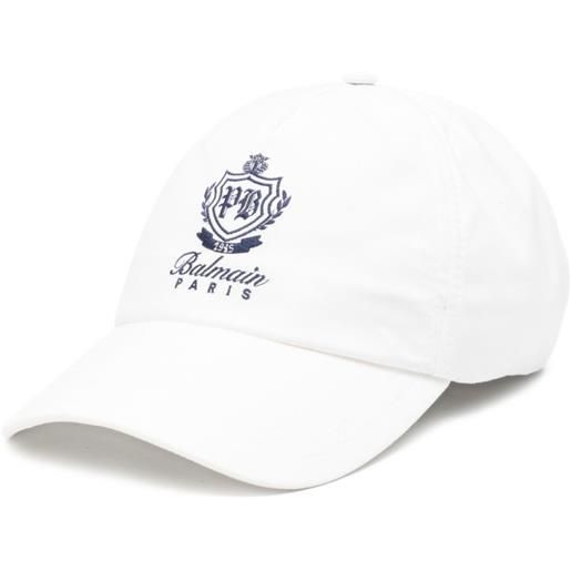 Balmain cappello da baseball in cotone con logo - bianco