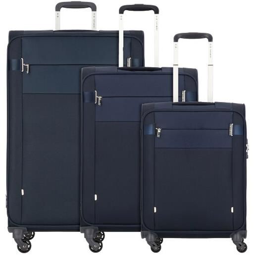 Samsonite citybeat 4 ruote set di valigie 3 pezzi con piega di espansione blu
