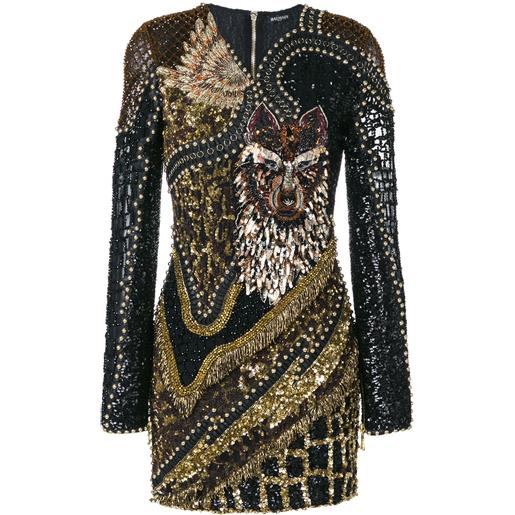 Balmain abito ricamato 'wolf' - nero