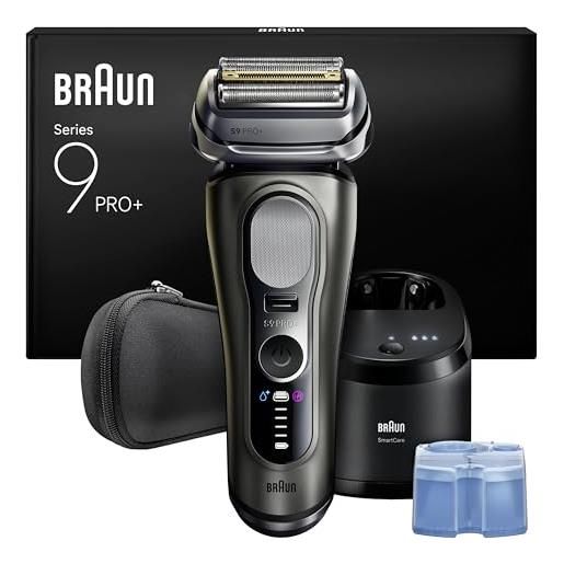 Braun serie 9 pro + rasoio elettrico barba, wet&dry, 5+1 lame di precisione ultra sottili, regolabarba uomo, rasoio barba, 60 min utilizzo, stazione di pulizia smart. Care 6in1, serie 9665cc, grafite
