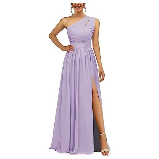 WSEYU abito da damigella d'onore in chiffon monospalla con spacco plissettato lungo una linea abito da damigella d'onore per le donne, turchese, 34