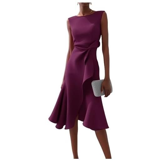 LIUYUYOUGO abito donna abiti da cerimonia con volant vestiti da cocktail vintage formali con spacchi eleganti da donna a aderente con scollo rotondo senza maniche abito lungo da sera blu navy t