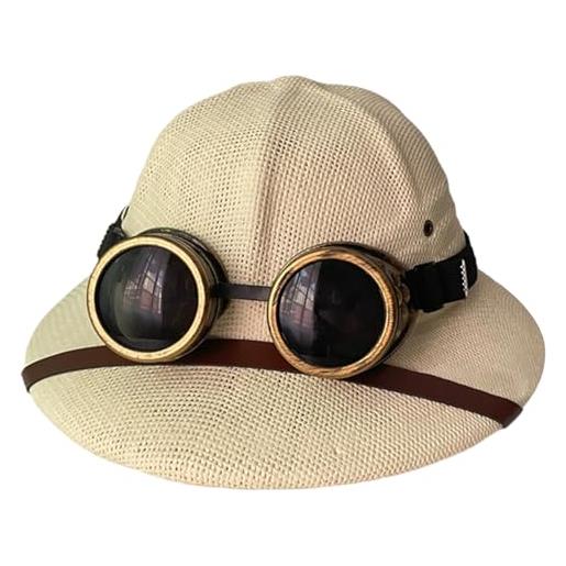 Csafyrt cappelli di paglia per uomini classico celmetto a peth brim wide brim con occhiali uv protezione uv cappello di paglia estivo regolabile bianco