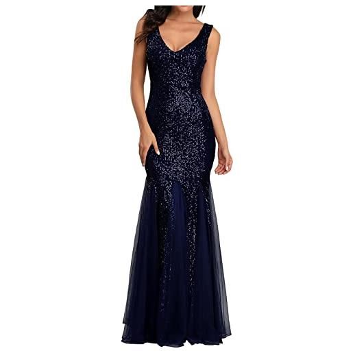 Daikascbny abito elegante vintage da donna per damigella d'onore, cerimonia, banchetto - vestito lungo da sera curvy con spalline e ruffles per cocktail