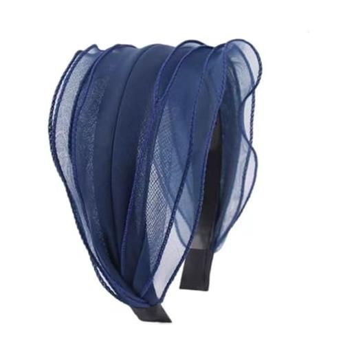 Whakano fascia per capelli in organza per donna, larga, alla moda, accessorio per capelli per donne e donne, per tutti i giorni, trucco, compleanno, feste, vacanze, yoga, matrimonio, blu scuro