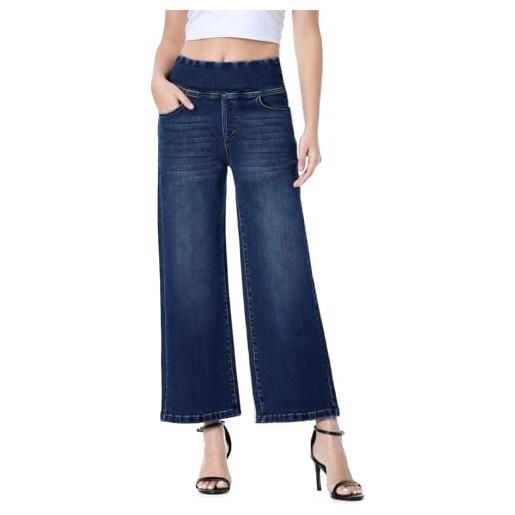 Chasehot jeans donna, eleganti pantaloni estivi donna jeans vita alta elasticizzati jeggings pantalone larghi curvy palazzo baggy push up stretch, indaco scuro-l