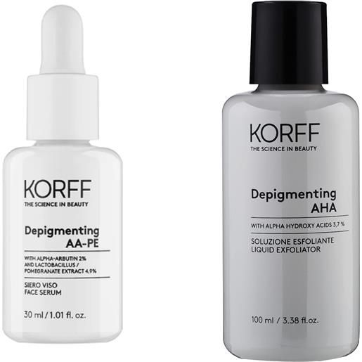 Korff siero viso depigmentante 30ml + soluzione esfoliante illuminante 100ml