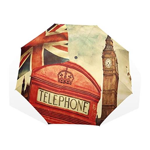 TropicalLife ombrello retrò londra big ben union jack antivento 3 fold ombrello per donne uomini ragazze ragazzi unisex ultraleggero viaggi outdoor ombrello compatto