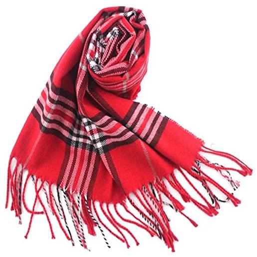 CJ Apparel red tartan design nepalese nappe scialle secondi sciarpa wrap stola tiro testa wrap copertura viso pashmina nuovo, rosso, etichettalia unica