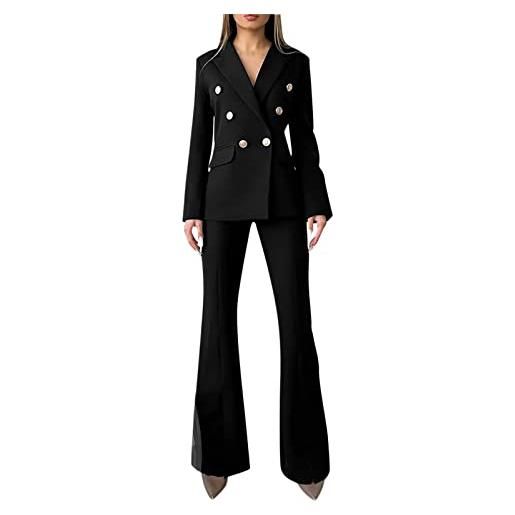 HEONSATI tailleur donna con pantaloni tuta da cerimonia casual aperto davanti colletto completo da lavoro manica lunga business set due pezzi giacche e pantalone complete ufficio taglie forti per sera party