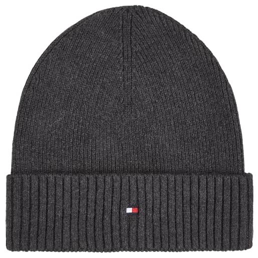 Tommy Hilfiger uomo berretto in maglia flag cotton beanie con cachemire, multicolore (charcoal gray), taglia unica