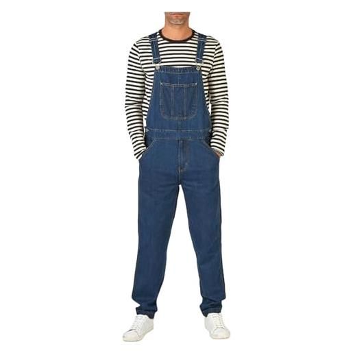 RUMAOZIA salopette da uomo in jeans, pantaloni lunghi, vestibilità larga, in denim, pantaloni larghi, in stile retrò, in jeans, colore blu, p blu scuro, xxl