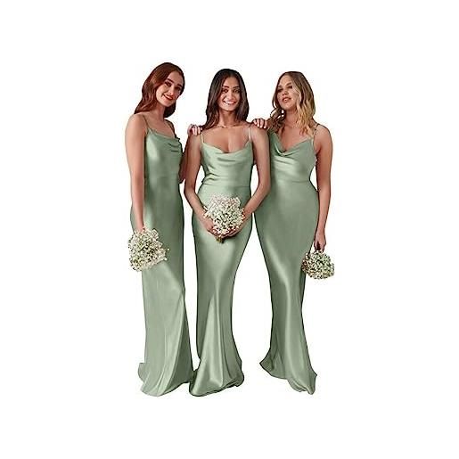 WSEYU abiti da damigella d'onore da donna per matrimonio spalline lunghe abito formale halter abito da sera per ospiti di nozze, verde salvia, 50