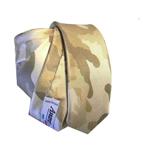 Avantgarde - cravatta mimetica camouflage seta varie dispo con pochette da taschino abbinata, colore: beige, senza pochette