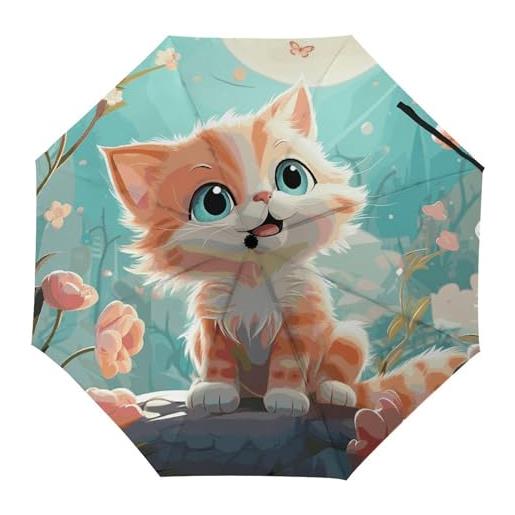 FZMVSQH ombrello da viaggio con gatti carini, antivento, compatto, per pioggia, sole, protezione uv, ombrello manuale e automatico, impermeabile, piccolo ombrello pieghevole con custodia per zaino