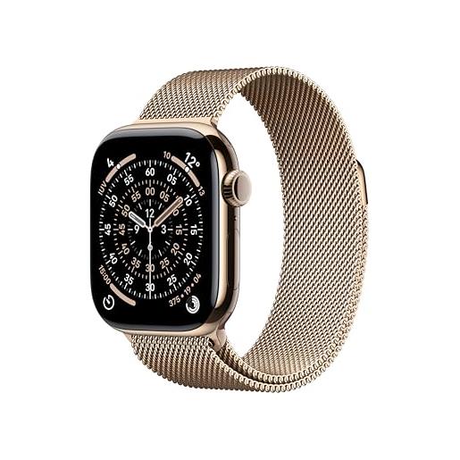 Apple watch series 11 gps + cellular, cassa 42 mm in titanio color oro con loop in maglia milanese color oro - misura unica