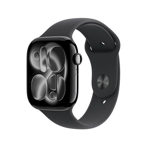 Apple watch series 11 gps + cellular, cassa 46 mm in alluminio jet black con cinturino sport nero - s/m