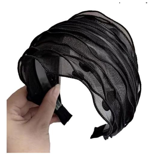Whakano fascia per capelli in organza, per donna, larga, alla moda, accessorio per capelli, per donne e donne, per tutti i giorni, trucco, compleanno, feste, vacanze, yoga, matrimonio, nero con pois
