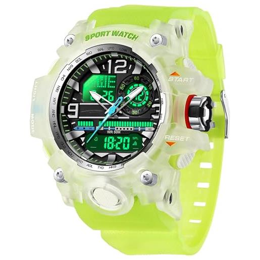 Findtime Orologio Sportivo Uomo Cronografo Al Quarzo, Cinturino In Silicone, Quadrante Analogico Con Numeri Grandi, Data E Timer, Colore Rosso, Impermeabile 30m