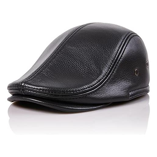 BOTOWI cappello da uomo in vera pelle ivy cappello da strillone classico vacchetta gatsby driving cabbie hat autunno inverno cappello da pesca da caccia, marrone, l