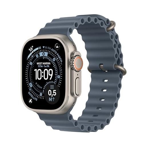Apple watch ultra 3 gps + cellular, cassa 49 mm in titanio naturale con cinturino ocean blu salmastro