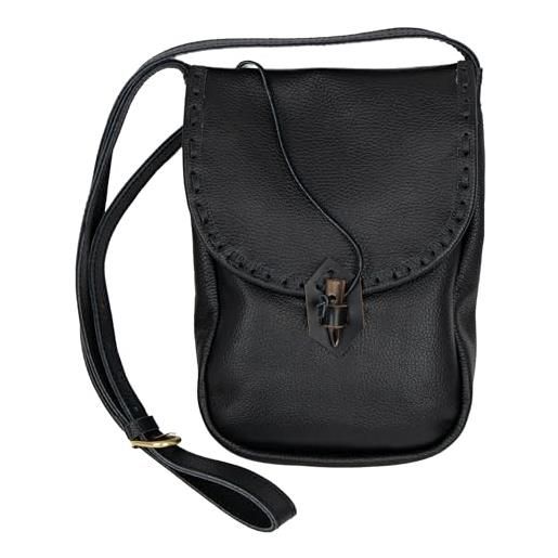 Mythrojan marsupio da cintura in pelle vichinga, medievale, accessorio per costumi rinascimentali, marsupio per cosplay, portamonete vintage antico, i-pad/tab messenger nero pelle, 11 x 9
