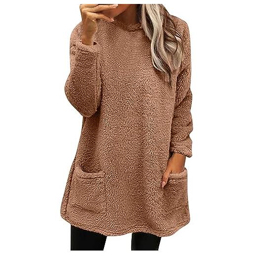 Daikascbny felpa senza cappuccio donna felpa per donna flanella peluche manica lunga taglia forti pullover tinta unita felpa caldo maglione con tasche inverno comode sweatshirt donna felpe