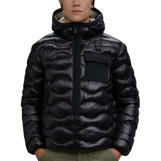 Blauer giubbino da uomo bryant con taschino trapuntato a onde nero interno beige