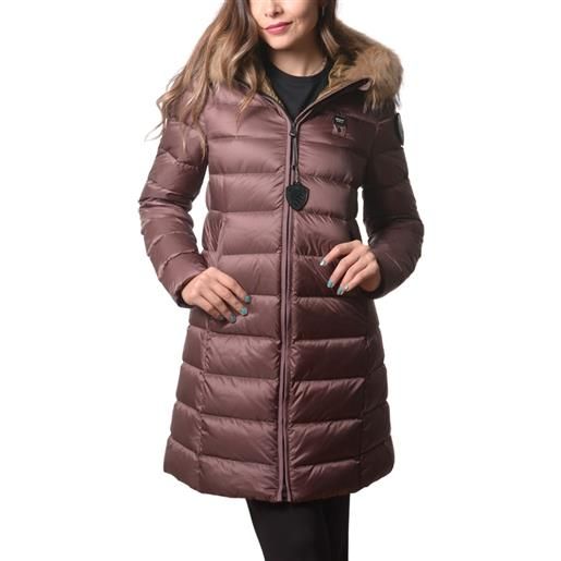 Blauer giubbotto lungo da donna trapuntato a righe kristin rosso interno lontra