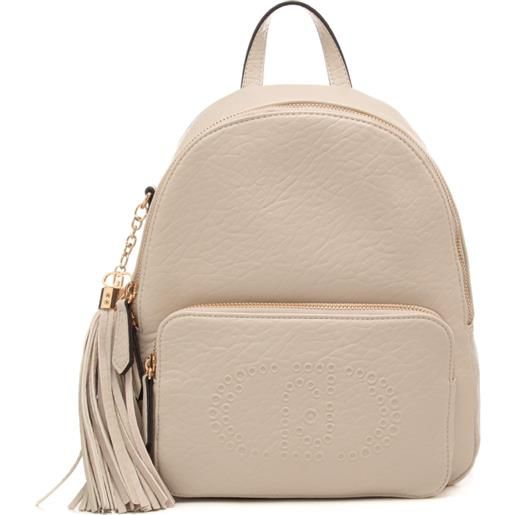 Liu Jo zaino da donna con texture martellata e maxi logo monogram traforato in rilievo sul davanti marmo