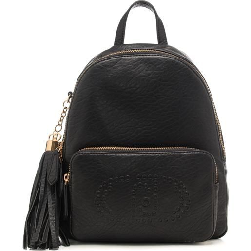 Liu Jo zaino da donna con texture martellata e maxi logo monogram traforato in rilievo sul davanti nero