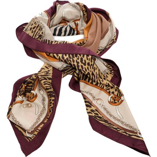 Liu Jo foulard da donna con stampa a fantasia animalier e catene naturale