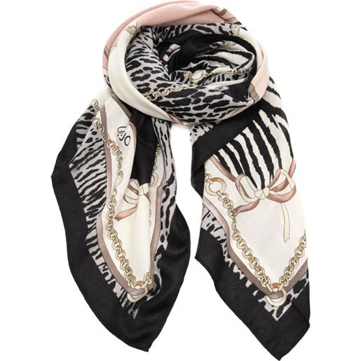 Liu Jo sciarpa foulard da donna con stampa a fantasia animalier e fiocchi nera
