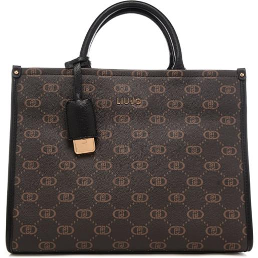 Liu Jo borsa a mano da donna con pattern logo monogram e profili a contrasto colore nera