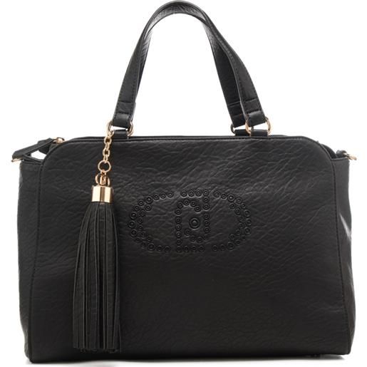 Liu Jo borsa a spalla grande da donna con maxi logo monogram in rilievo sul davanti nera